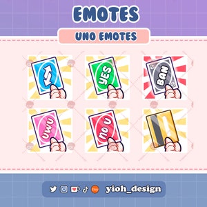 UNO (reverse, yes, no u, ban, uwu, credit card) 6 emote / cute emote for twitch / kick / discord