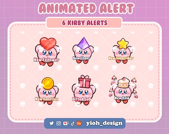 Kirby Alerts - 6 Cute Twitch Alerts / Follower / Subscriber / Donate / Raid / Twitch / Youtube / Discord / Kick