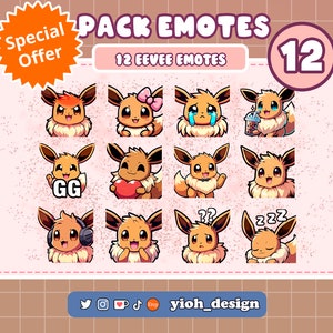 12 Eevee Emotes Twitch Pokemon / YouTube / Discord / Kick / Twitch