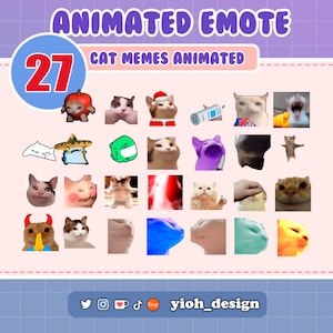 27 Cat Memes Animated Emotes Stickers Gatos Neko Twitch / YouTube /Discord / Kick /