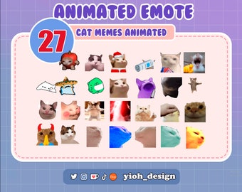 27 Cat Memes Animated Emotes Stickers Gatos Neko Twitch / YouTube /Discord / Kick /