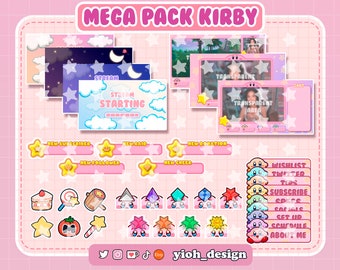MEGA PACK KIRBY Theme streaming / twitch Animated stream screen, overlay, webcam overlay, animated alerts, stinger transition, twitch panels