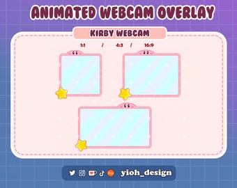 3 Animated WebCam Overlay Kirby ( sizes 1/1-4/3-16/9) Cute kawaii Kirby Overlay for Webcam Twitch, Youtube, Facebook Animated Kirby Overlay