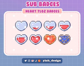 8 Corazones Heart Tloz Zelda Sub Badges Pixel Art Twitch/YouTube/Discord / Bits Badges / Subscriber Badges / Discord / Stream Badges