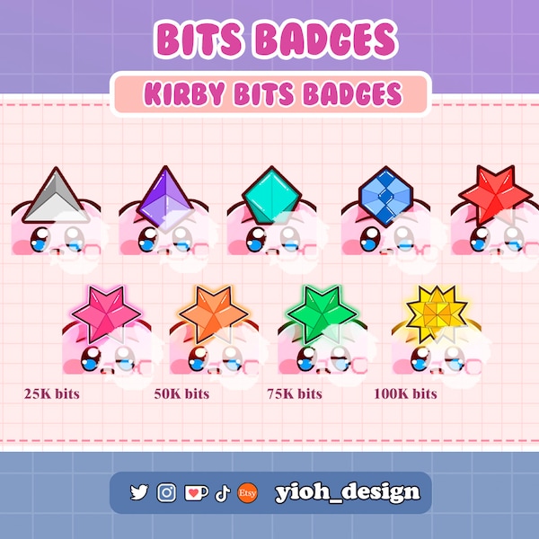 Kirby Bits Badges - Cute Twitch Bits Badges / Bits / Twitch / Youtube / Discord / Kick