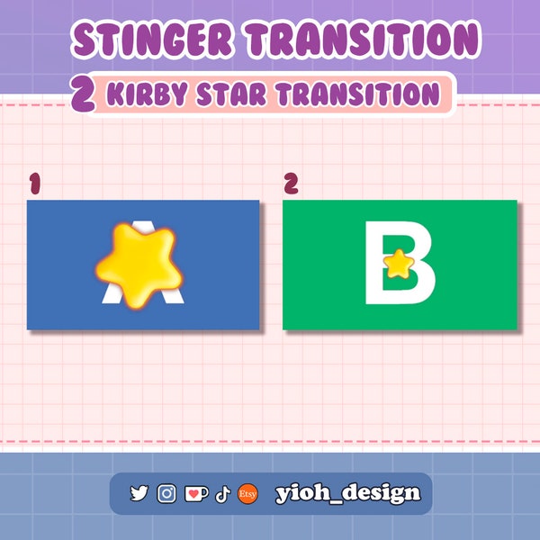 2 Animated Transition Stinger Star Kirby Cute kawaii Kirby Transition Twitch, Youtube, Facebook Overlay Kirby Animated