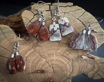 Pendientes colgantes únicos de ágata con encaje loco: accesorios con piedras preciosas llamativos