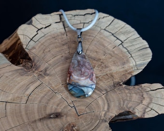 Handcrafted Crazy Lace Agate Pendant Necklace - Healing Stone Jewelry