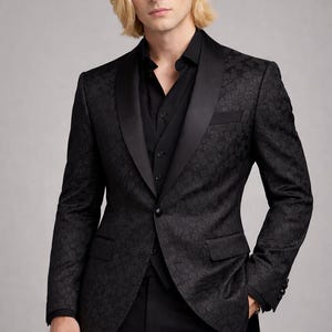 Man Suits Black Jacquard 3 Piece Suit Wedding Tuxedo Groom Suit Men Party Wear Outfits image 1