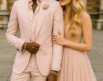 Mens Pink 2-Piece Wedding Suit Shawl Lapel Groom Attire Formal Blazer and Pants