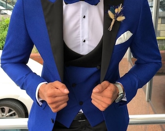 Men 3 Piece Suit Blue Tuxedo Suit for Groomsmen