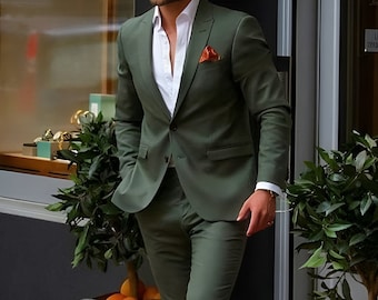Suit for Wedding Men's Tuxedo 2 Piece Suits Slim Fit Prom Men Green Formal Wear Elegant Stylish Suits