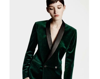Women Jacket Green Velvet Blazers Tuxedos Wedding Wear Prom Engagement