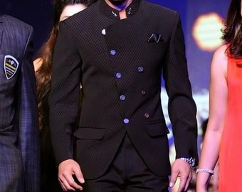Schwarzer Jodhpuri Anzug für Männer Hochzeit Bräutigam Outfit Bandhgala Anzug Royal Indian Sherwani Style