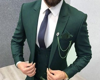 Men Green Suits Groomsman 3 piece Tuxedo Suits for Wedding Dinner Suit