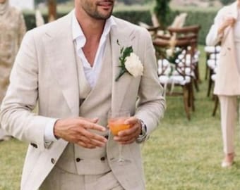 Men&#39;s Tuxedo, Suit for Wedding Linen Suits -Three Piece Suit Tailored Fit Wedding Dress- Classic Groom Attire