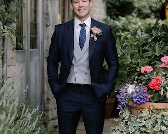 Men's 3-Piece Suit Navy Blue Blazer Pants