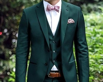 Herren grüner Anzug | Slim Fit, Maßgeschneiderte Hochzeits- und Businessanzug, Premium-Stoff, Grüne Anzüge für Männer - 3-teiliger Anzug