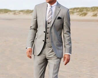 Traje gris de 3 piezas a medida: atuendos de negocios y bodas para hombre