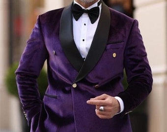 Men’s Dinner Jackets Purple Velvet Double Breast Coat Dinner Party Wear Jacket