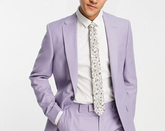 Traje de hombre color lila y morado, traje de dos piezas para boda y graduación, esmoquin ajustado, elegante traje de novio, traje formal con forro de satén.