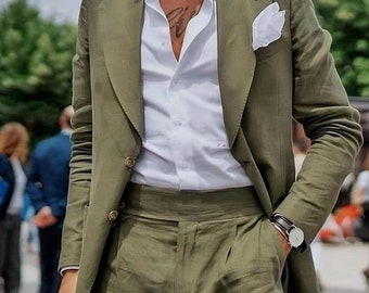 Handgemaakt linnen pak heren linnen gilet heren linnen jas heren linnen trouwpak heren linnen blazer bruidsjonkers linnen broek cadeaus voor hem