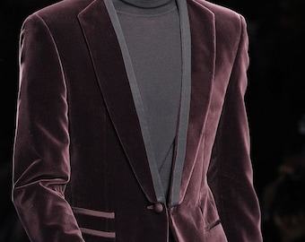 Men's Burgundy Velvet Stylish Elegant Dinner Jackets for Men Tuxedo Party Wear