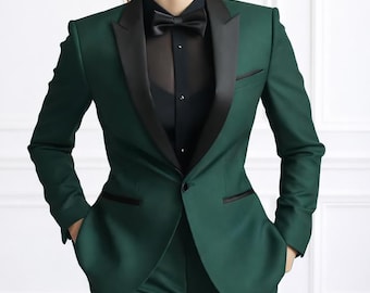 Women's Green Tailored 2-Piece Pantsuit, Elegant Business Formal Wear