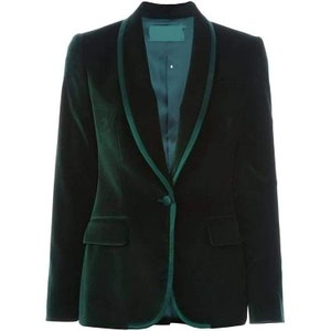 Womens Jackets, Chic Blazer for Women, Slim Fit Tuxedo for Office Wear, Women Suit Set, Green Velvet Coat