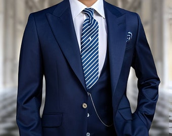 Dreiteiliger Anzug - Herren-Smoking - Blauer Anzug für Herren - Weihnachtsgeschenke - Anzüge für Hochzeit, Trauzeugen, Abschlussball, Partykleidung