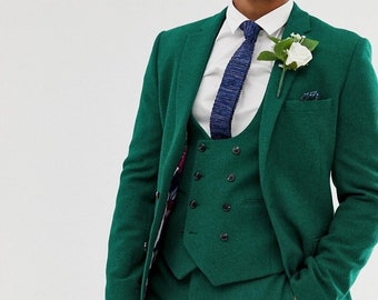 Men Green 3 Piece Wedding Suits for Groomsmen Dinner Jacket Suit
