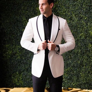 Mens Tuxedo, White and Black Two Piece- Suit for Wedding, Formal Groom Tuxedo Set, Stylish Bridal Party Outfit, Elegant Ceremony Attire