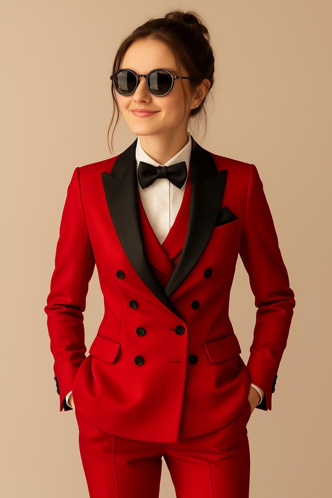 Women Suit Pant Red Tuxedo Suit Wedding Guest Outfit Double Breasted — free download