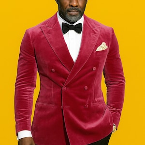 Mens Blazer Pink Velvet Jacket Formal Evening Party Wear Dinner Jacket All Sizes Double Breasted Coat image 1