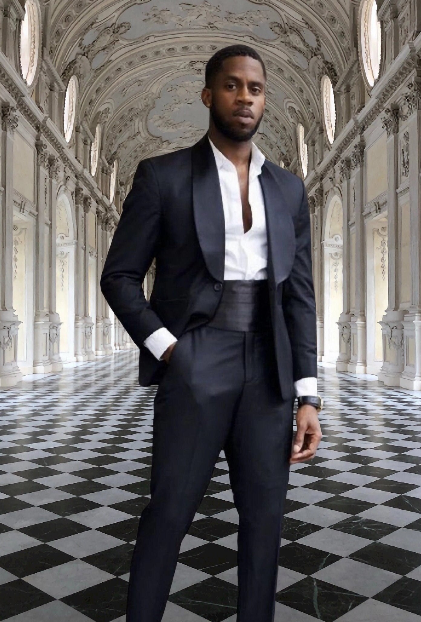 black dress suit mens Black Men's 2-Piece Suit – Satin Collar Blazer & Pants Black / 44R