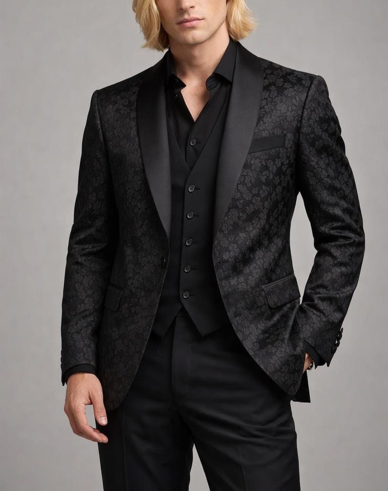Man Suits Black Jacquard 3 Piece Suit Wedding Tuxedo Groom Suit Men Party Wear Outfits image 2