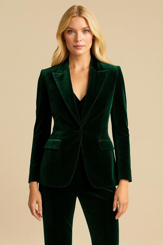 Green Velvet Women's Suit | Elegant Tailored Blazer and Pants Set | Formal Evening Wear for Weddings, Parties & Events - Etsy Denmark Green Velvet Women's Suit | Elegant Tailored Blazer and Pants Set | Formal Evening Wear for Weddings, Parties & Events - Etsy Denmark