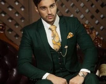 Men's Green 3 Piece Wedding Suits for Groomsmen Clothing