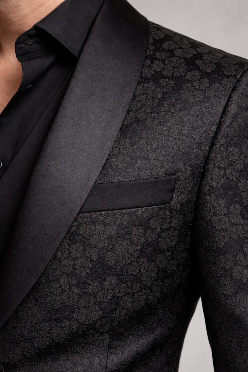 Man Suits Black Jacquard 3 Piece Suit Wedding Tuxedo Groom Suit Men Party Wear Outfits image 3