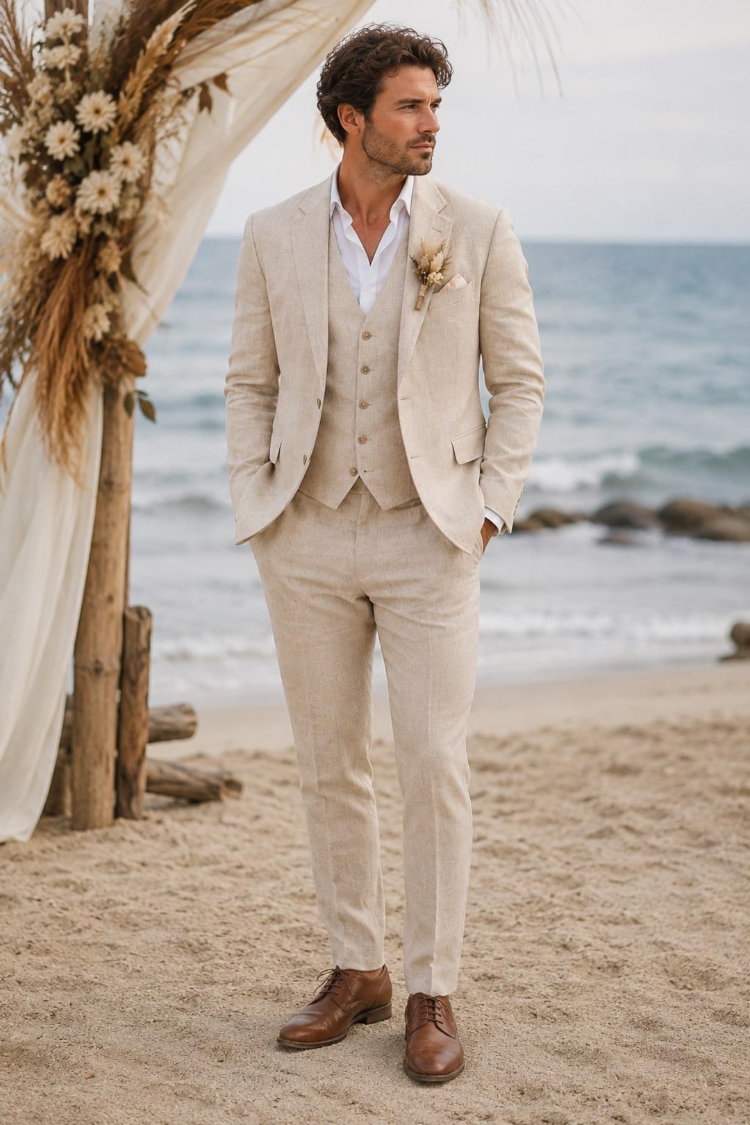 beach dress for men near me Linen Suit Ivory Wedding Tuxedo 3 Piece Suit Wedding Outfit Color:Really Red Q2Will the material be Bubblegum Pink Sakkas Marigold Embroidered Fairy