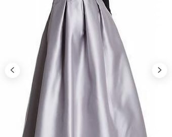 Gray Silk Taffeta Maxi Skirt: Vintage-Inspired Formal Party Skirt