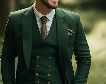 Herrenanzüge Grüner Hochzeitsanzug 3-teiliger Slim Fit-Smoking für Trauzeugen, Dinner-Party-Kleidung, Weihnachtsgeschenk, hochwertiger Bräutigamanzug