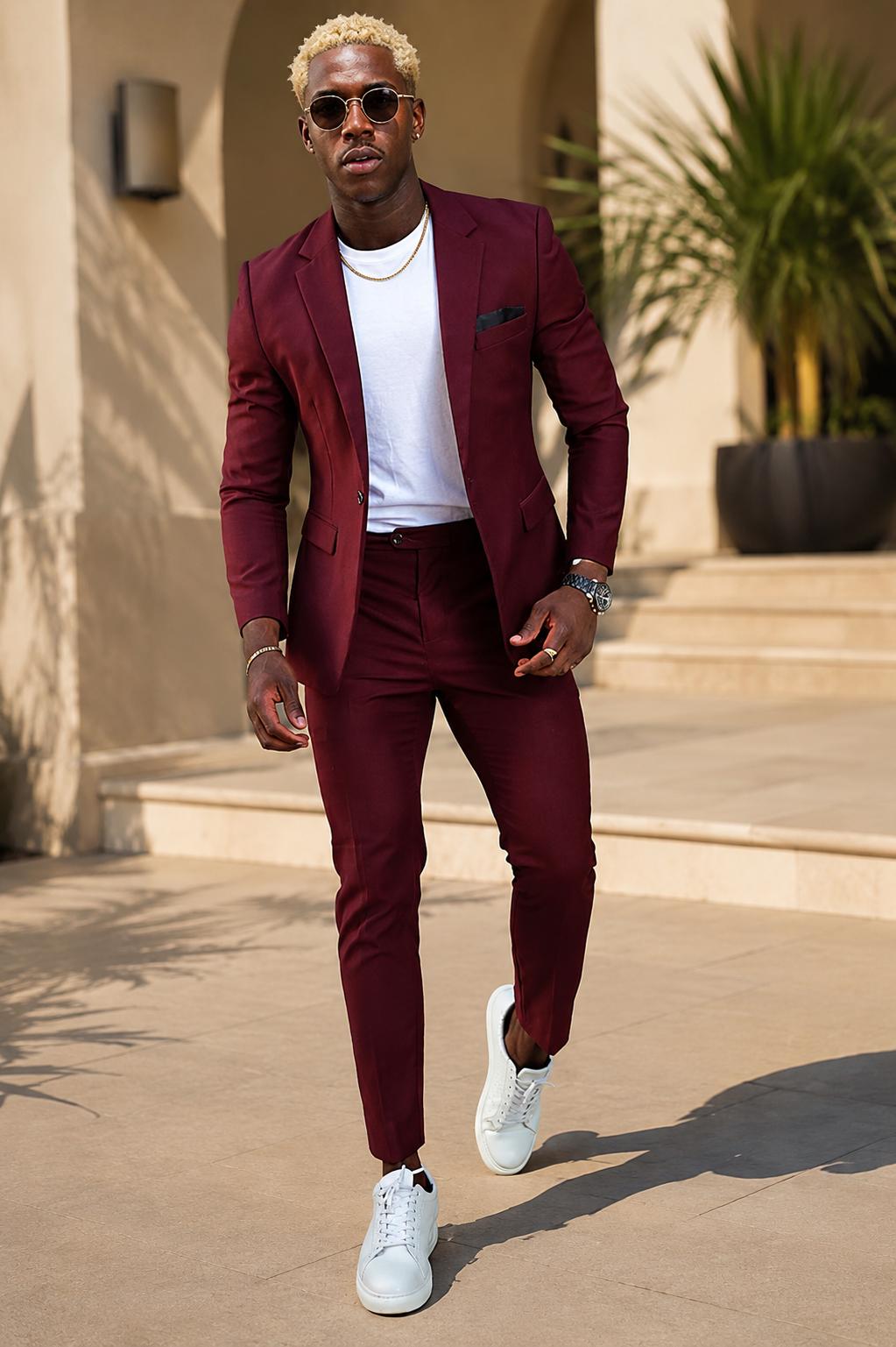 Maroon Classic Fit 2 Piece Suit Blazer, Pants, Custom Tailored Fit Maroon Classic Fit 2 Piece Suit Blazer, Pants, Custom Tailored Fit