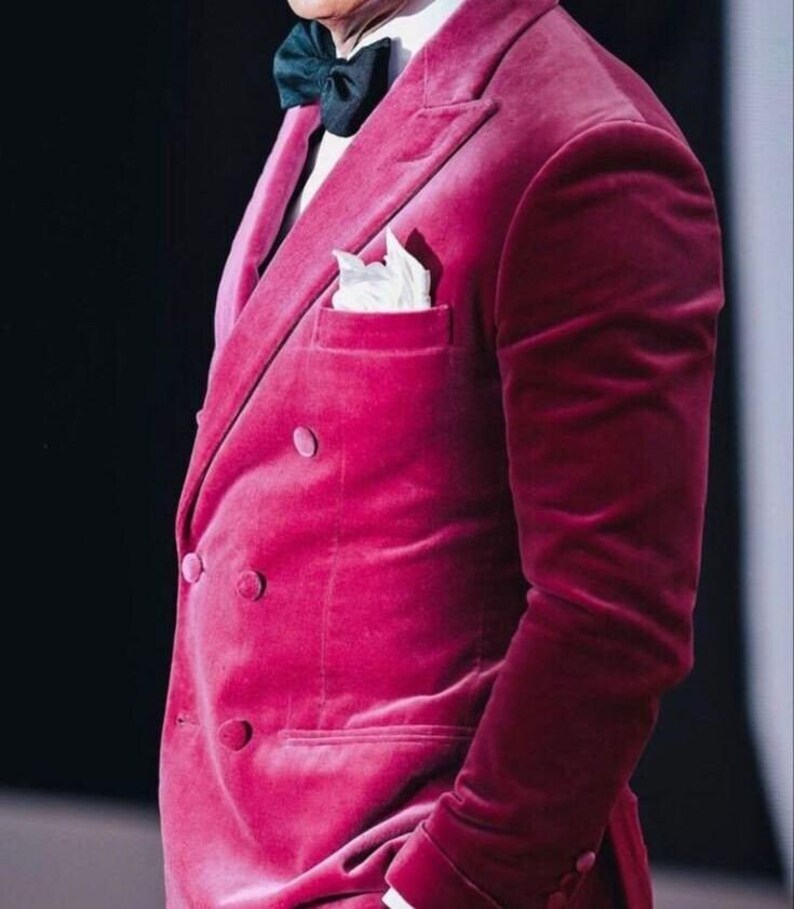 Mens Blazer Pink Velvet Jacket Formal Evening Party Wear Dinner Jacket All Sizes Double Breasted Coat image 2