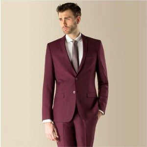 Mens Tuxedo Slim Fit Stylish 2 Piece Burgundy Men Suits for wedding Groomsmen Gift, Tuxedo suit men