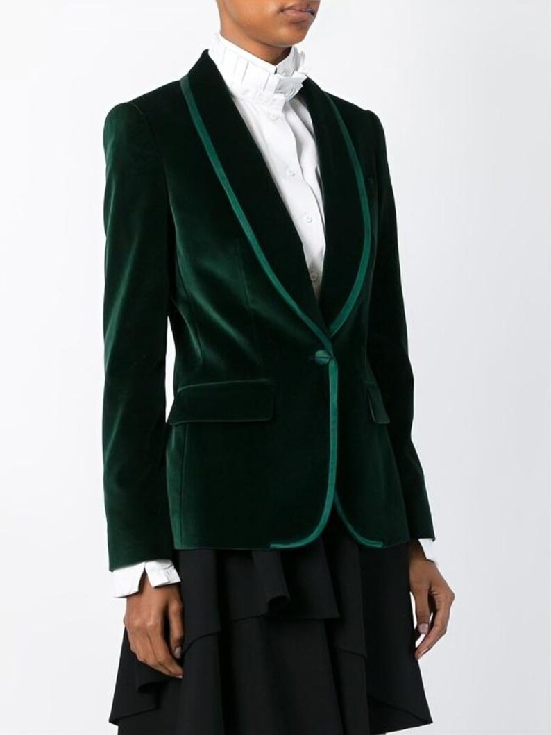 Womens Jacket Green Velvet Blazers Tuxedos Wedding Wear Prom Engagement image 2