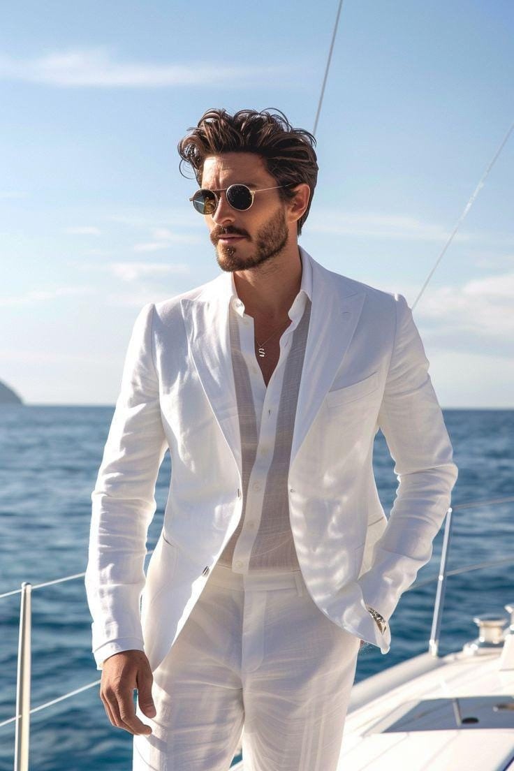 Linen Suits for Beach Wedding for Men UK - Main Image