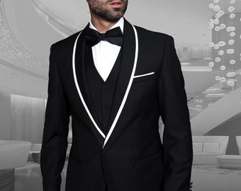 Men's Black Shawl Lapel Tuxedo | Slim Fit 3 Piece Wedding Suit