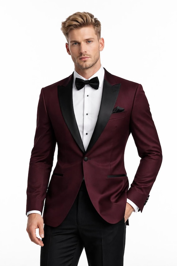 Men's Business Party Suits Red Burgundy Fashion Formal Solid Colored Standard Fit 2 Piece Single Breasted Two-Buttons