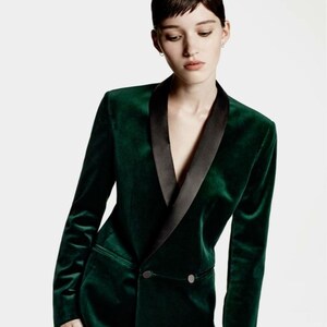 Women Jacket Green Velvet Blazers Tuxedos Wedding Wear Prom Engagement image 3